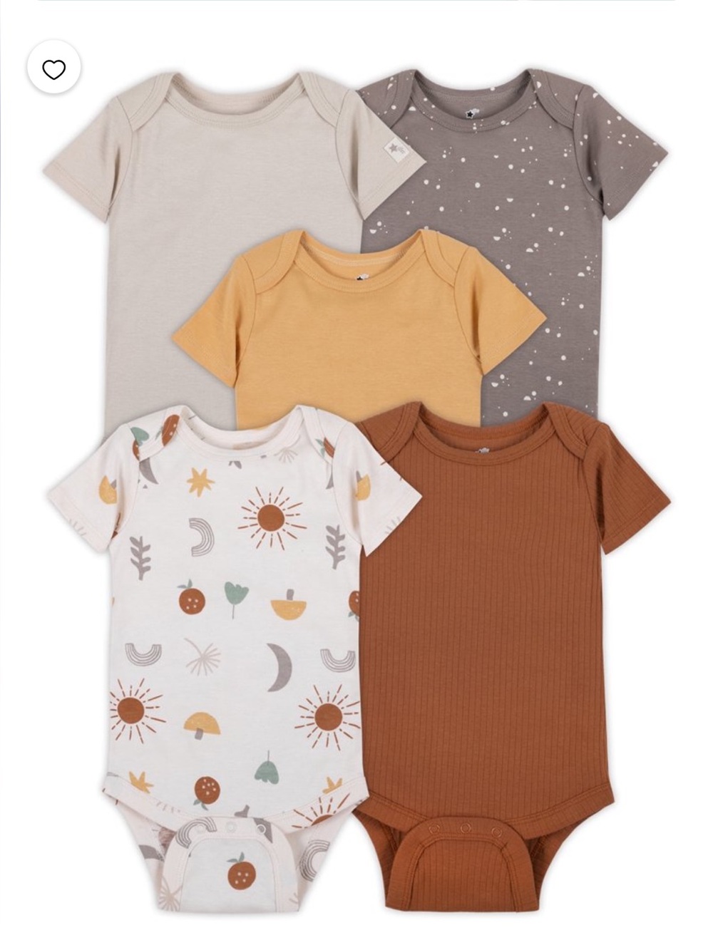 NEW Little Star 100% Organic Cotton 5 Pack Baby Boy Bodysuit 12 months